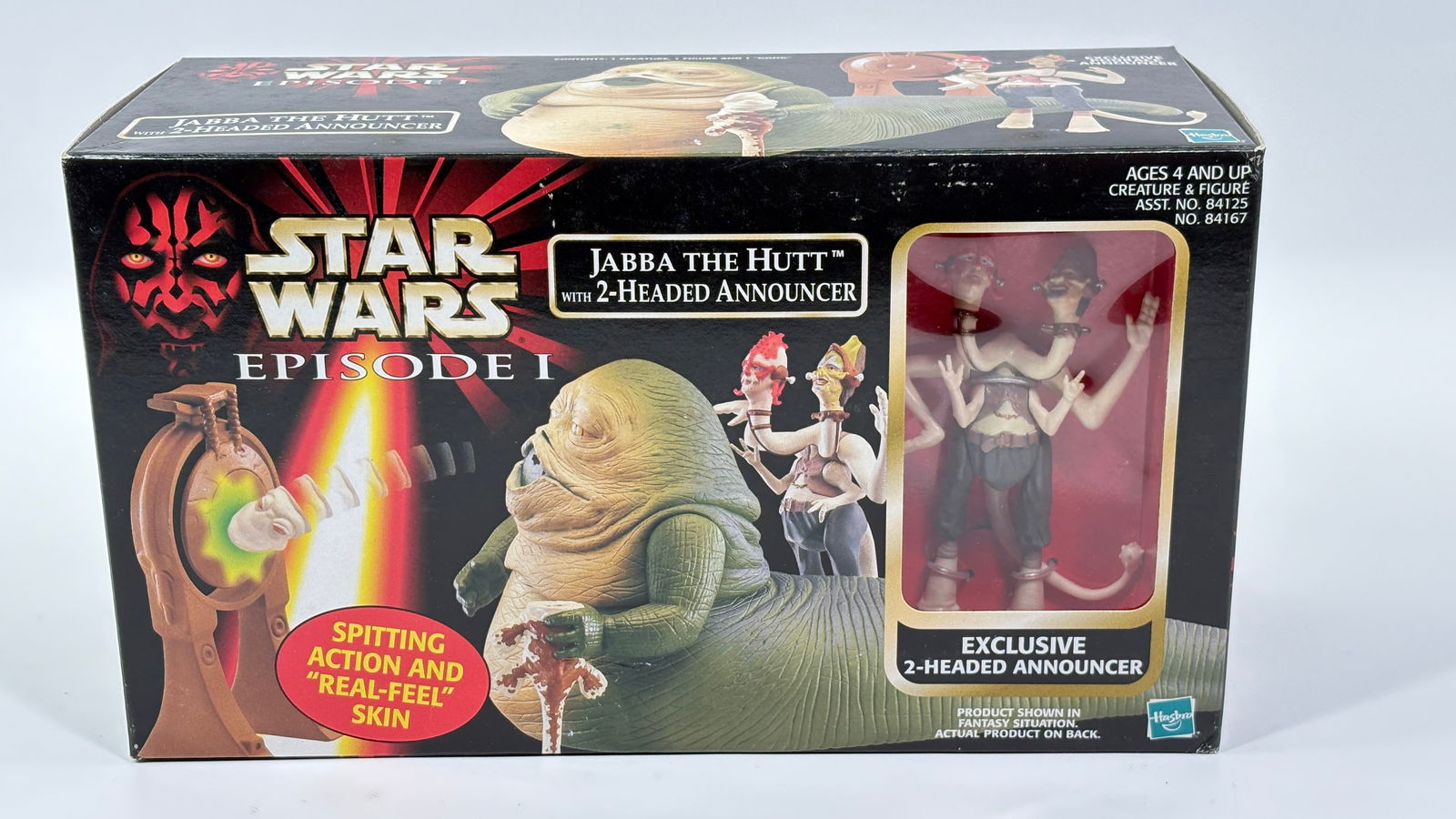 STAR WARS EPISODE I JABBA THE HUTT W/ 2-HEADED ANNOUNCER: REMAINS NEW IN FACTORY SEALED BOX