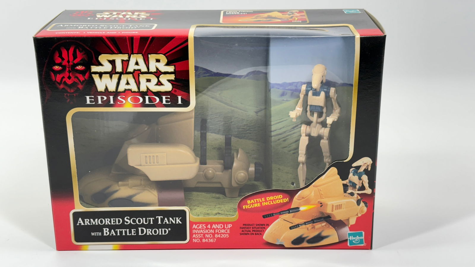 STAR WARS EPISODE I ARMORED SCOUT TANK W/ BATTLE DROID: REMAINS NEW IN FACTORY SEALED BOX