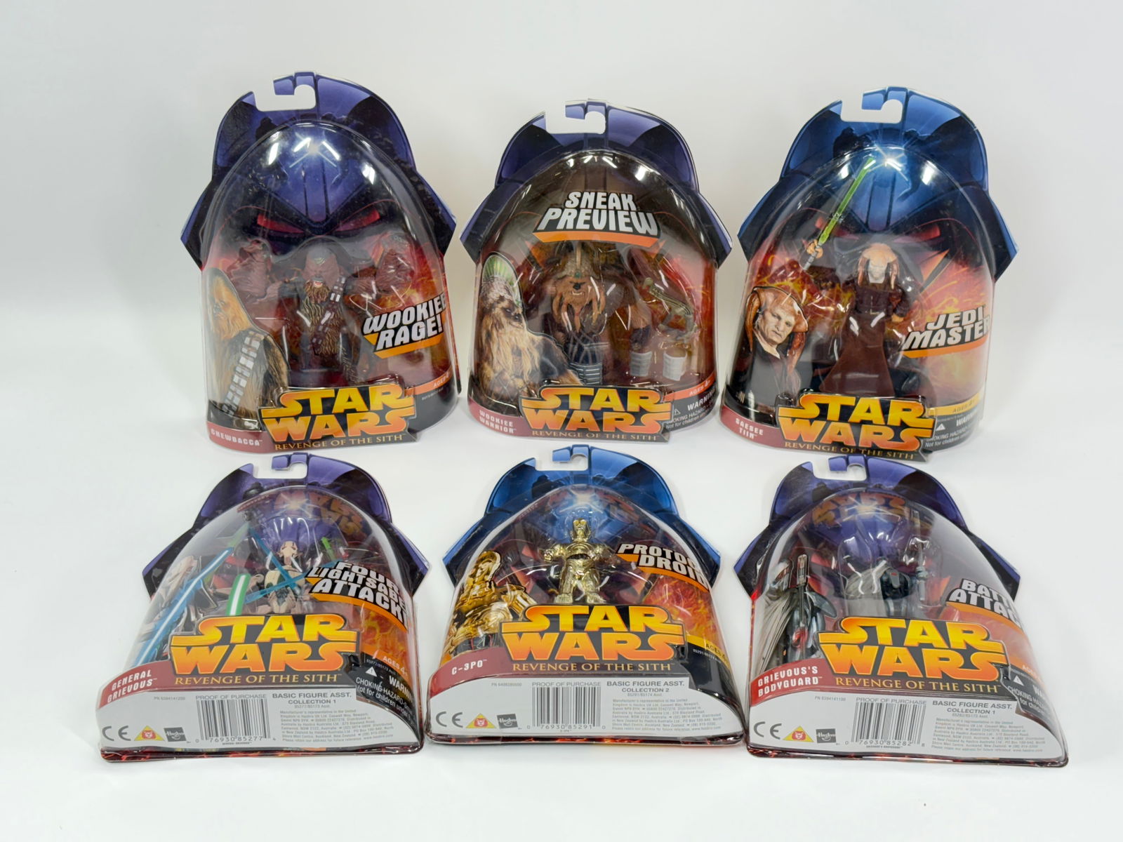 6) STAR WARS REVENGE OF THE SITH FIGURES NIP: ALL REMAIN NEW IN PACKAGE.