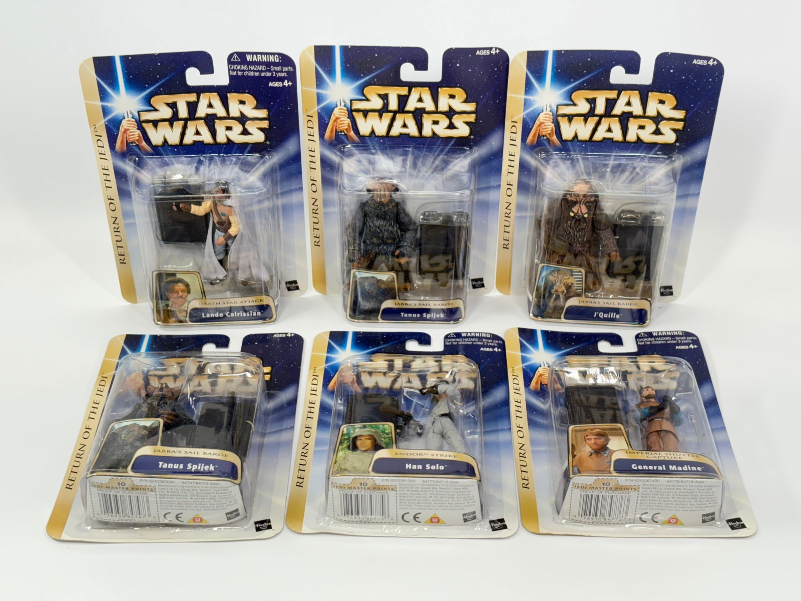 6) STAR WARS ROTJ ACTION FIGURES NIP: ALL REMAIN NEW IN PACKAGE.