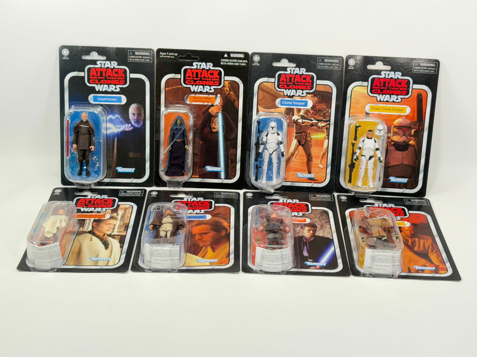 8) STAR WARS ATTACK OF THE CLONES FIGURES NIP: ALL REMAIN NEW IN PACKAGE.