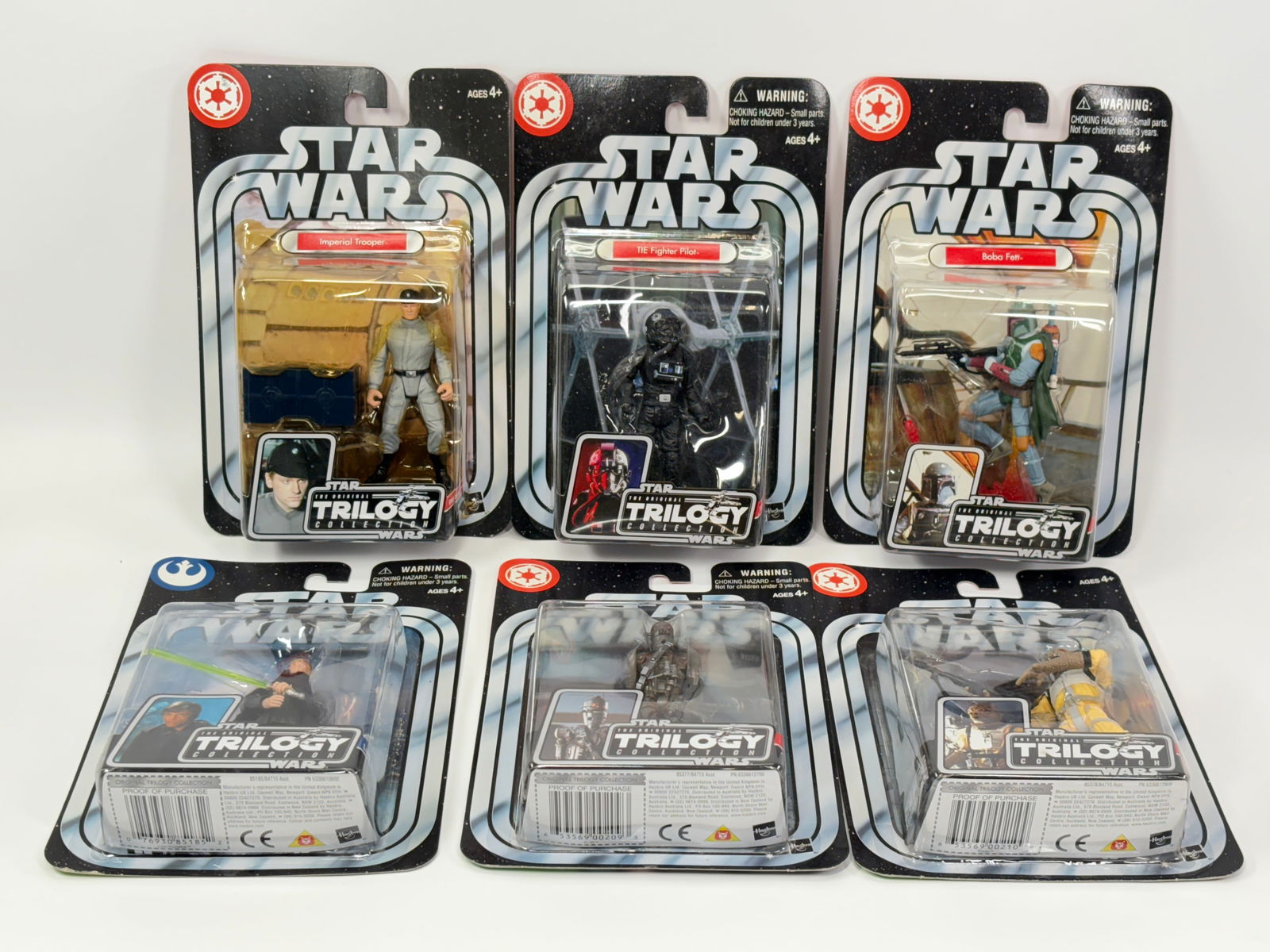6) STAR WARS TRILOGY ACTION FIGURES NIP: ALL REMAIN NEW IN PACKAGE.