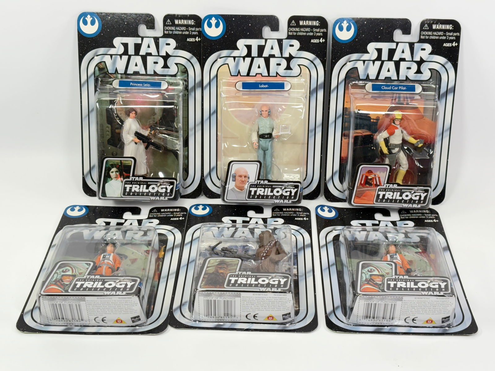 6) STAR WARS TRILOGY COLLECTION FIGURES NIP: ALL REMAIN NEW IN PACKAGE.