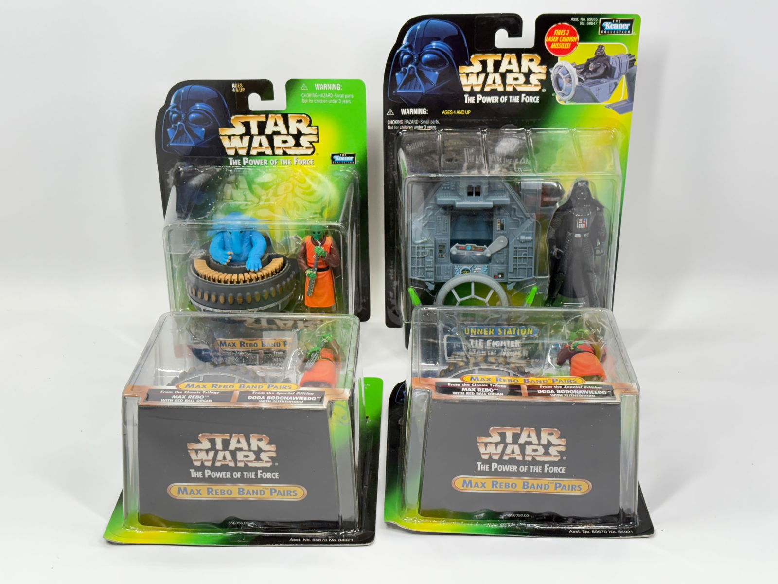 4) STAR WARS POTF ACTION FIGURES NIP: ALL REMAIN NEW IN PACKAGE.