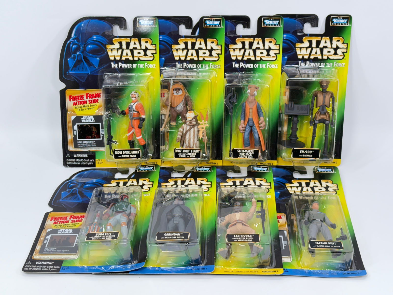 8) STAR WARS POTF ACTION FIGURES NIP: ALL REMAIN NEW IN PACKAGE.