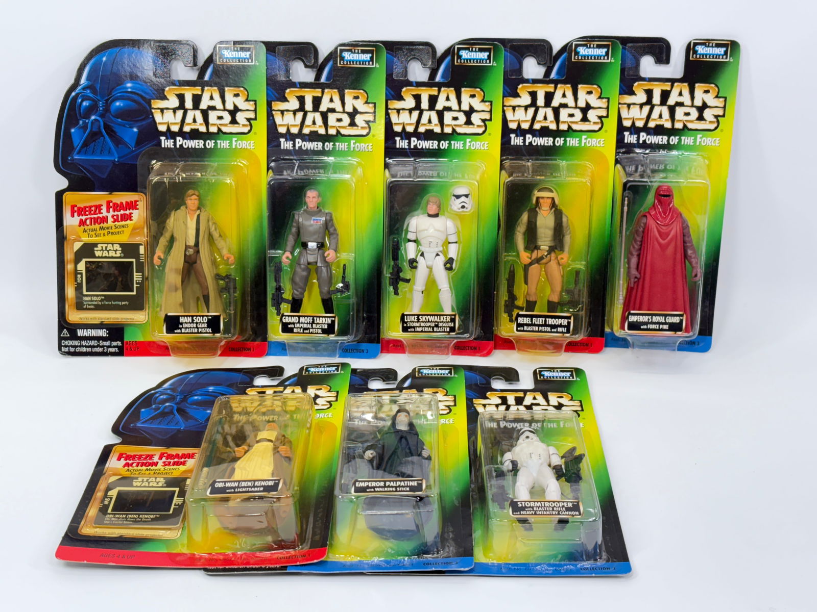 8) STAR WARS POTF ACTION FIGURES NIP: ALL REMAIN NEW IN PACKAGE.