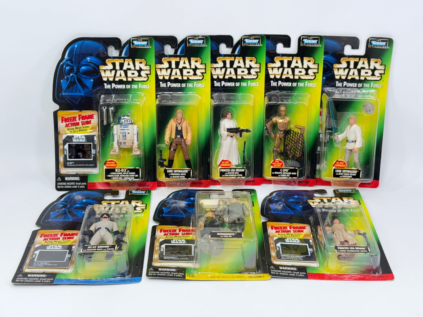 8) STAR WARS POTF ACTION FIGURES NIP: ALL REMAIN NEW IN PACKAGE.