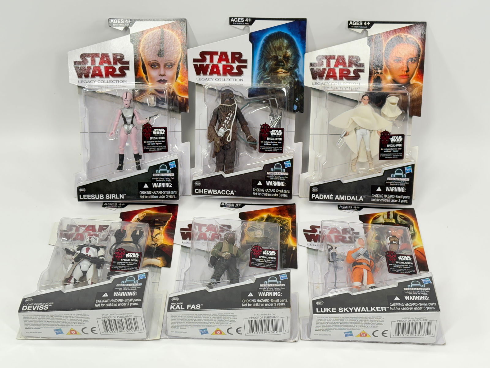 6) STAR WARS LEGACY COLLECTION FIGURES NIP: ALL REMAIN NEW IN PACKAGE.