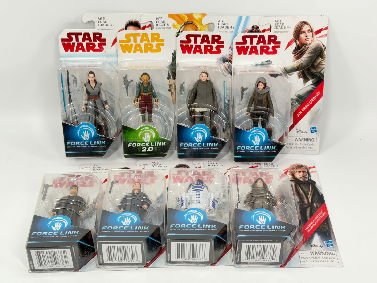 8) STAR WARS FORCE LINK ACTION FIGURES NIP: ALL REMAIN NEW IN PACKAGE.