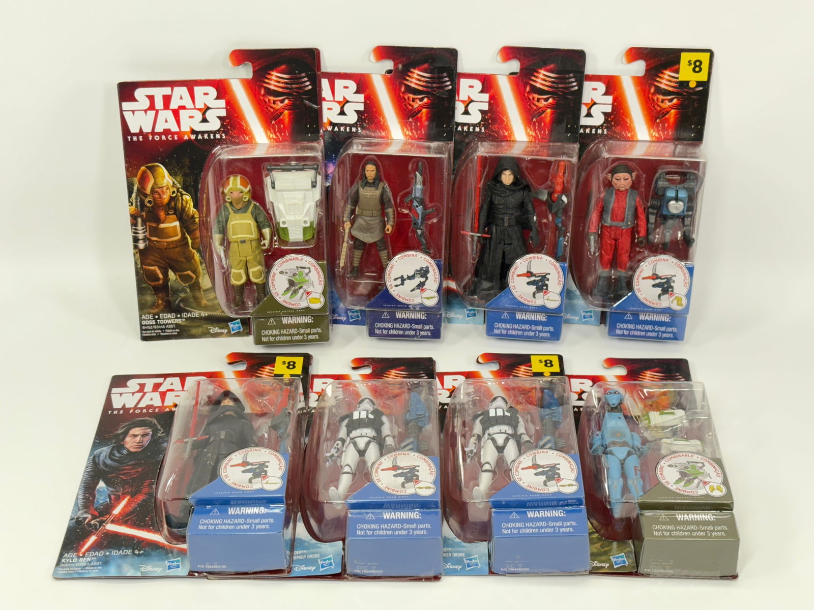 8) STAR WARS FORCE AWAKENS ACTION FIGURES NIP: ALL REMAIN NEW IN PACKAGE.
