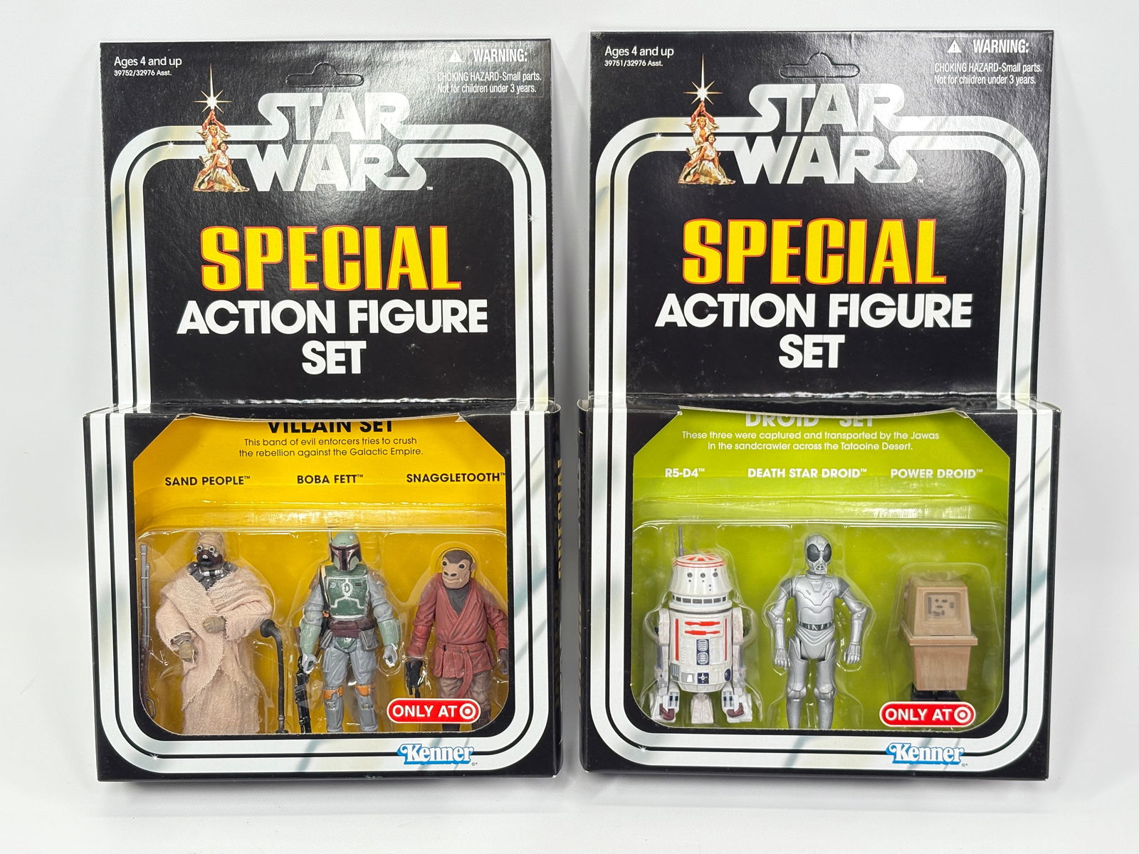 2) TARGET STAR WARS RETRO SPECIAL FIGURE SETS NIP: ALL REMAIN NEW IN PACKAGE.