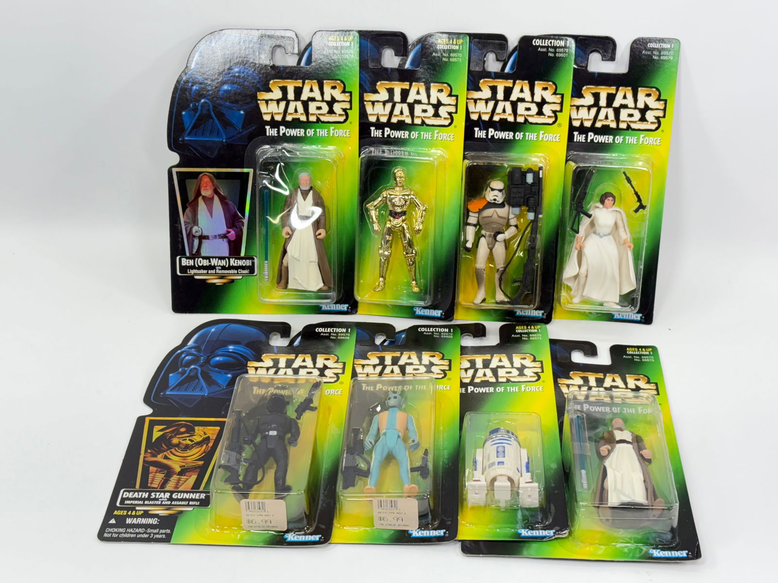 8) STAR WARS POTF ACTION FIGURES NIP: ALL REMAIN NEW IN PACKAGE.