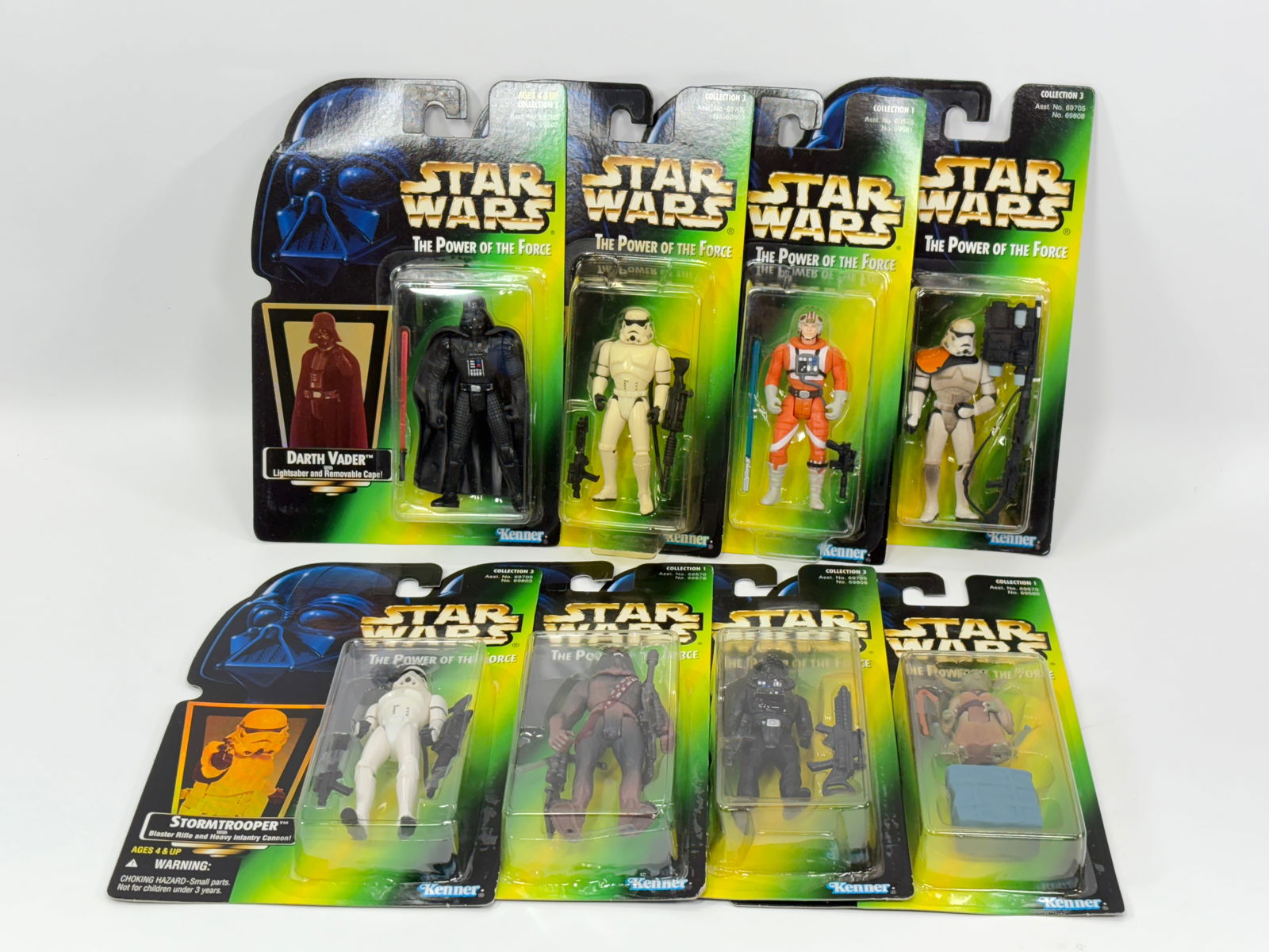8) STAR WARS POTF ACTION FIGURES NIP: ALL REMAIN NEW IN PACKAGE.