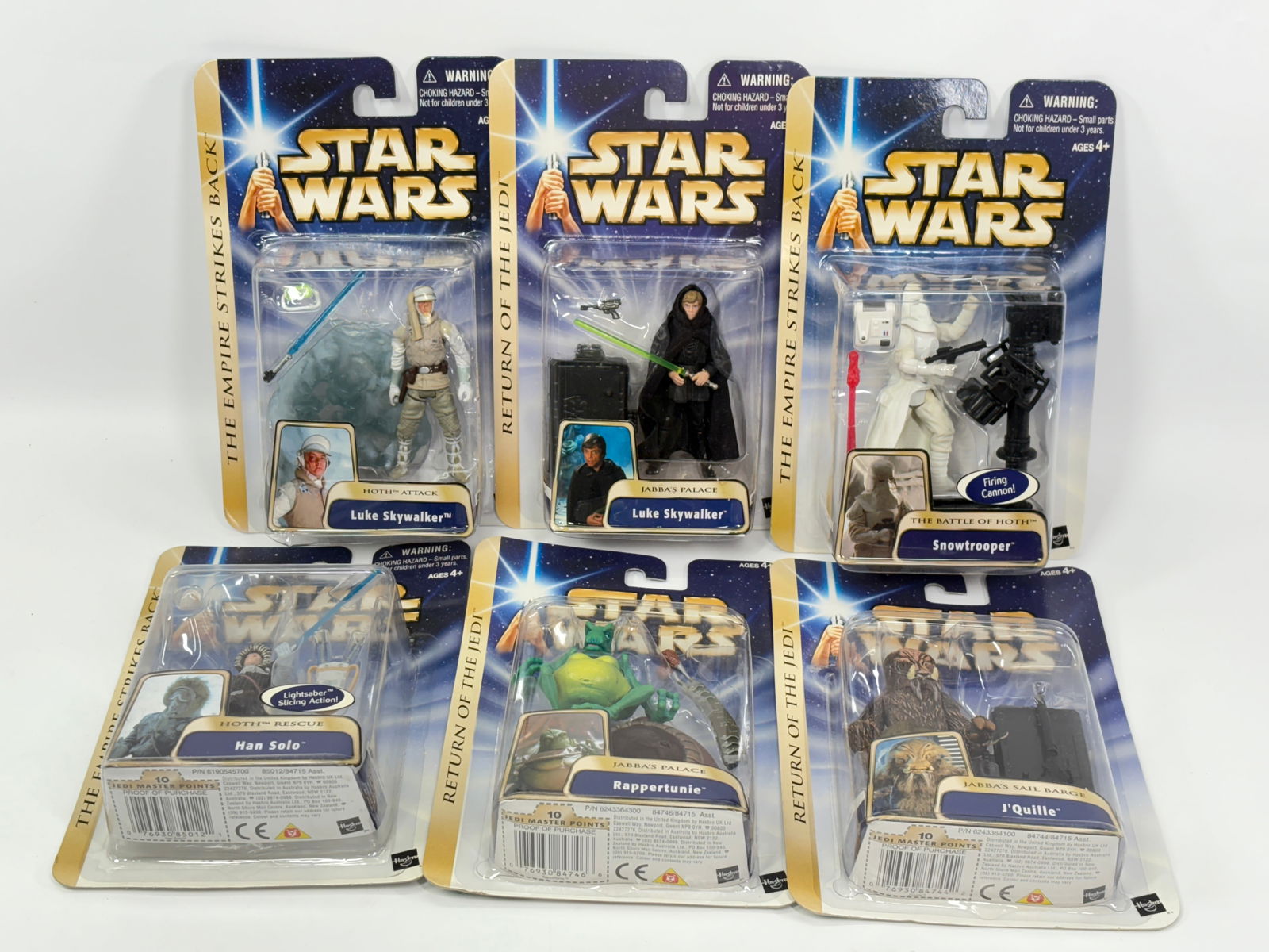 6) STAR WARS ACTION FIGURES NIP: ALL REMAIN NEW IN PACKAGE.