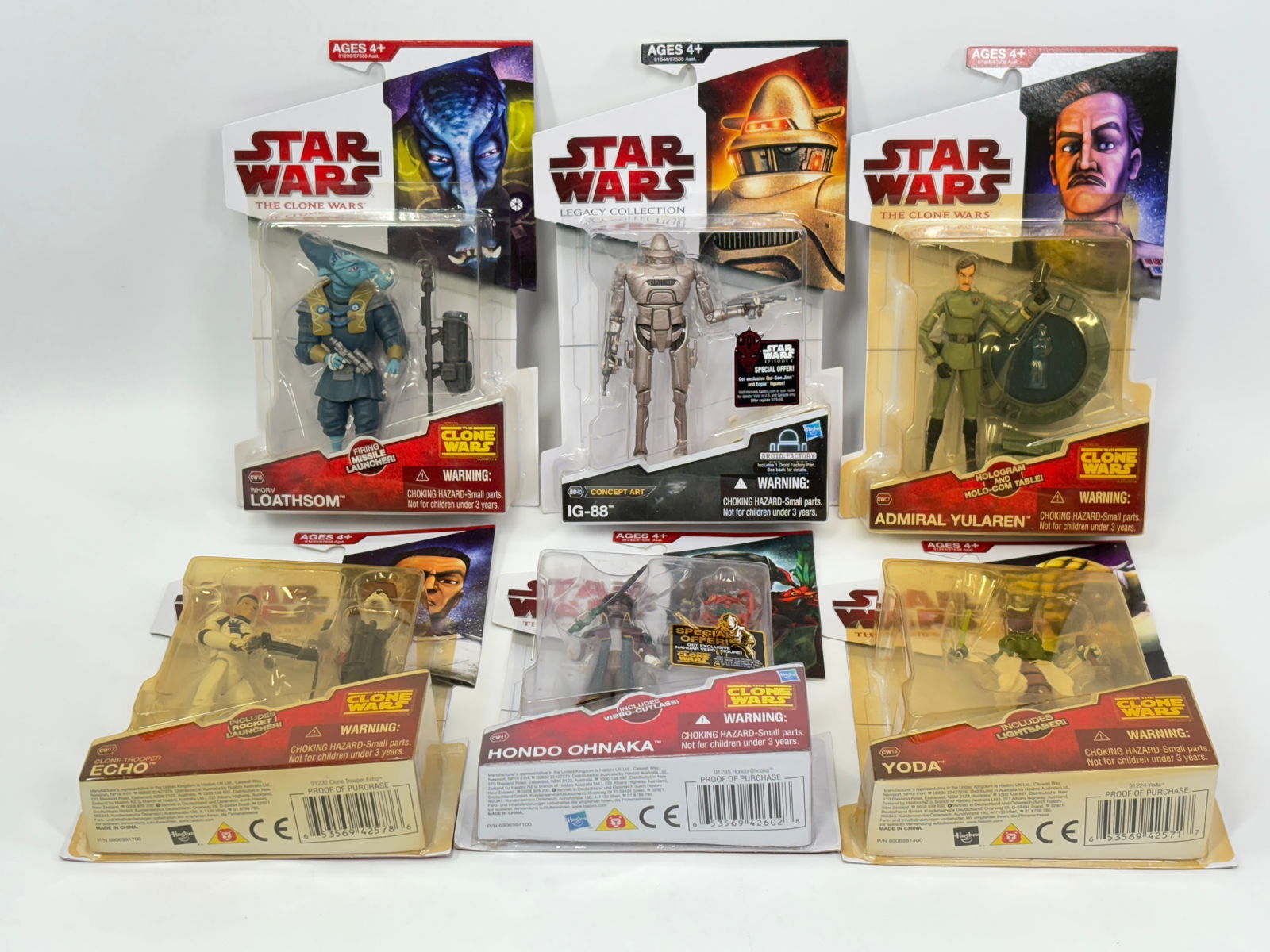 6) STAR WARS LEGACY COLLECTION FIGURES NIP: ALL REMAIN NEW IN PACKAGE.
