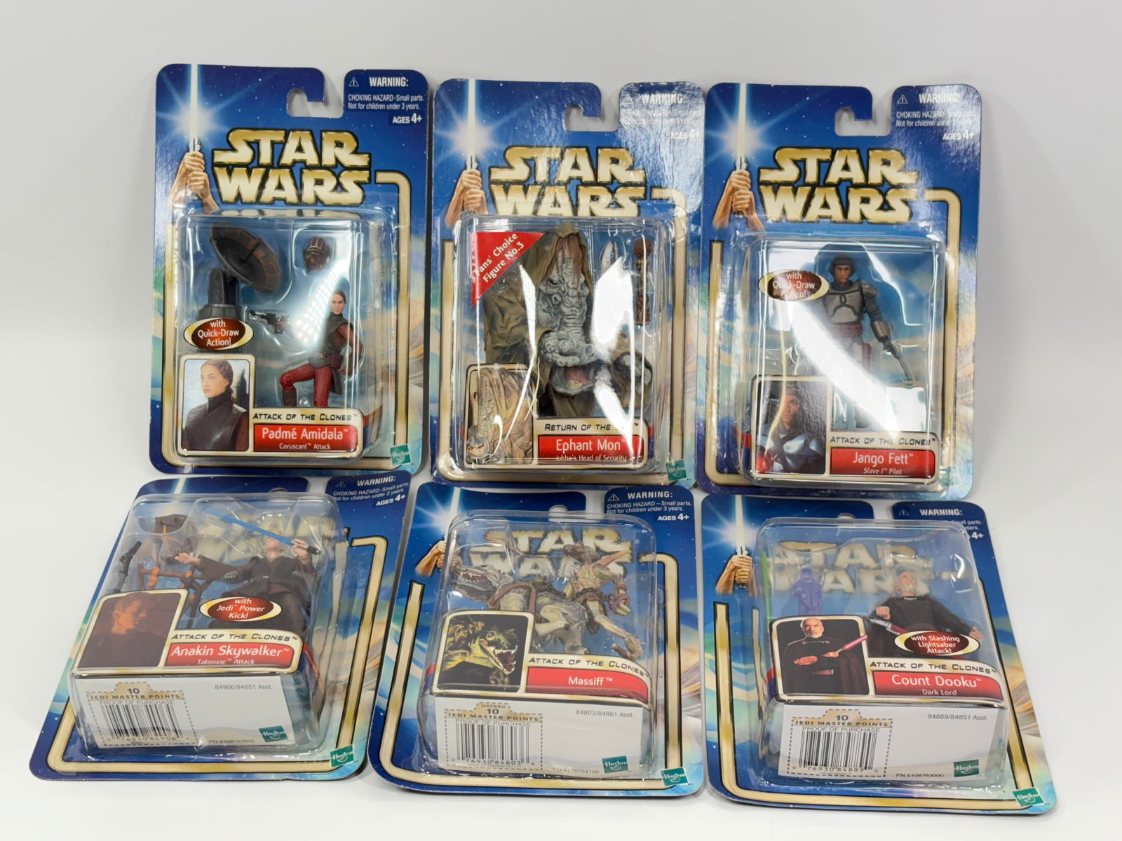 6) STAR WARS ACTION FIGURES NIP: ALL REMAIN NEW IN PACKAGE.
