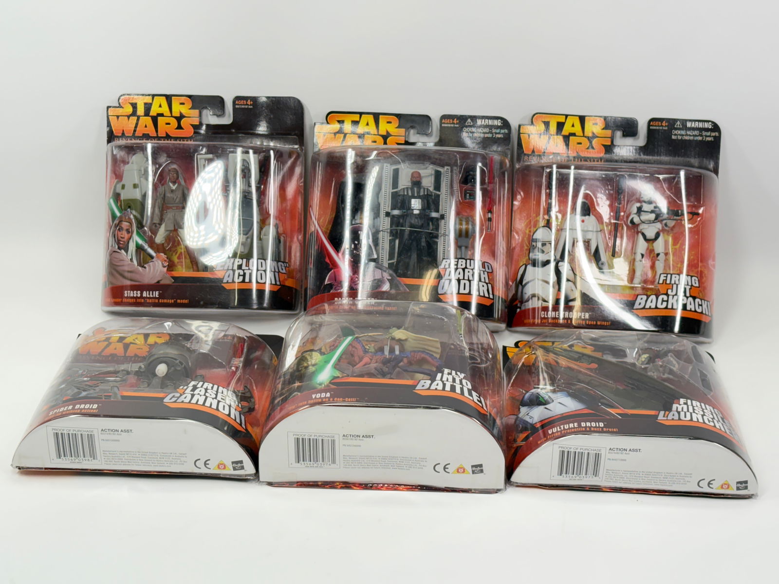 6) STAR WARS REVENGE OF THE SITH FIGURES NIP: ALL REMAIN NEW IN PACKAGE.