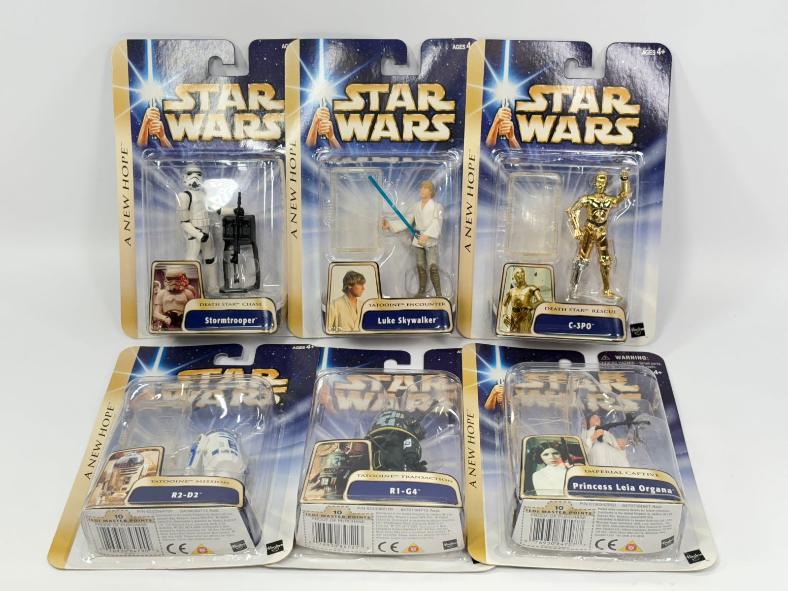 6) STAR WARS NEW HOPE ACTION FIGURES NIP: ALL REMAIN NEW IN PACKAGE.