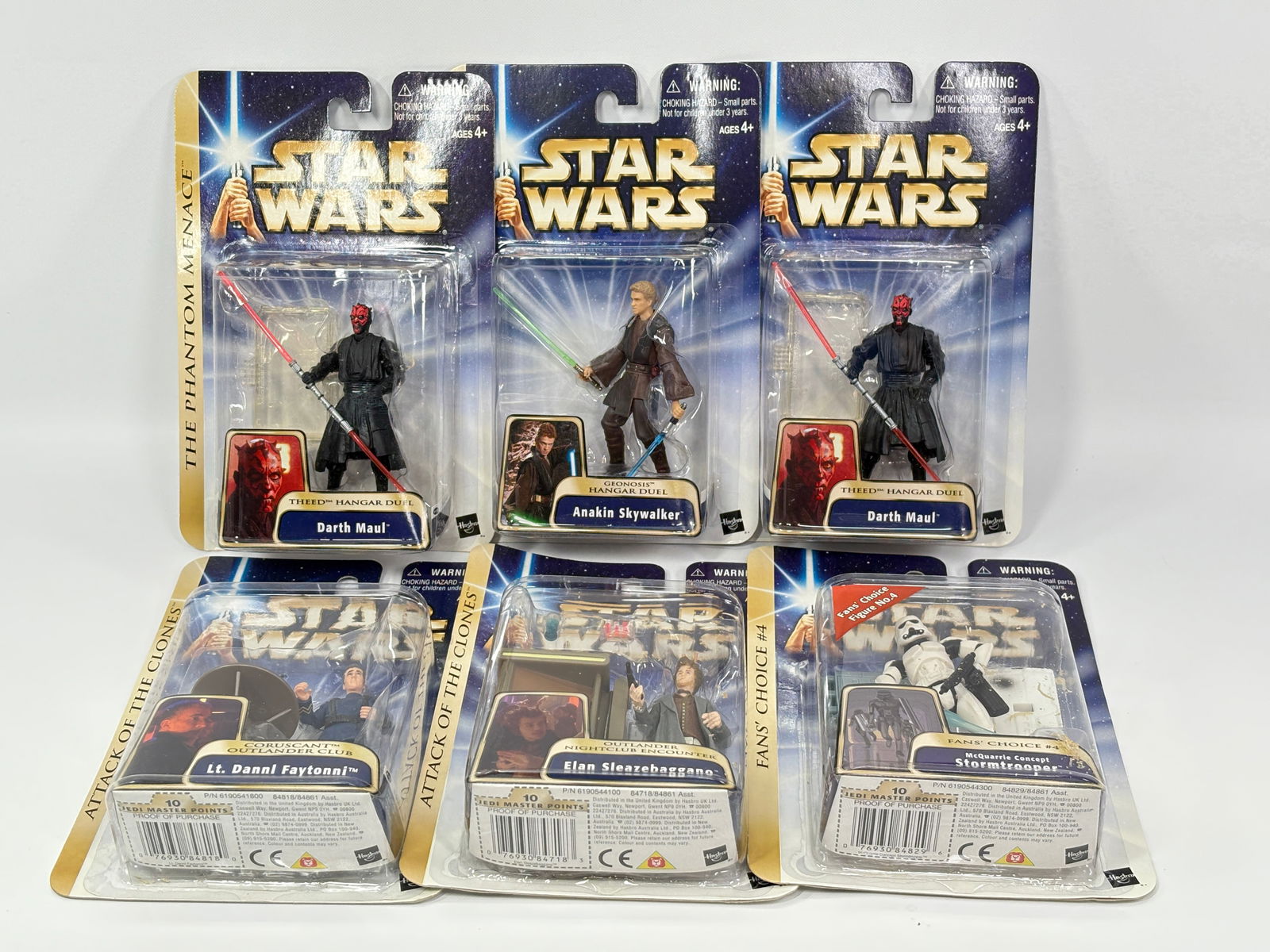 6) STAR WARS ACTION FIGURES NIP: ALL REMAIN NEW IN PACKAGE.
