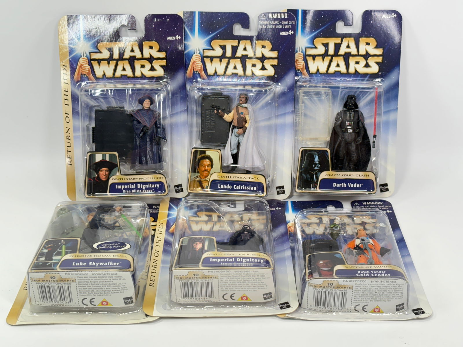6) STAR WARS ACTION FIGURES NIP: ALL REMAIN NEW IN PACKAGE.