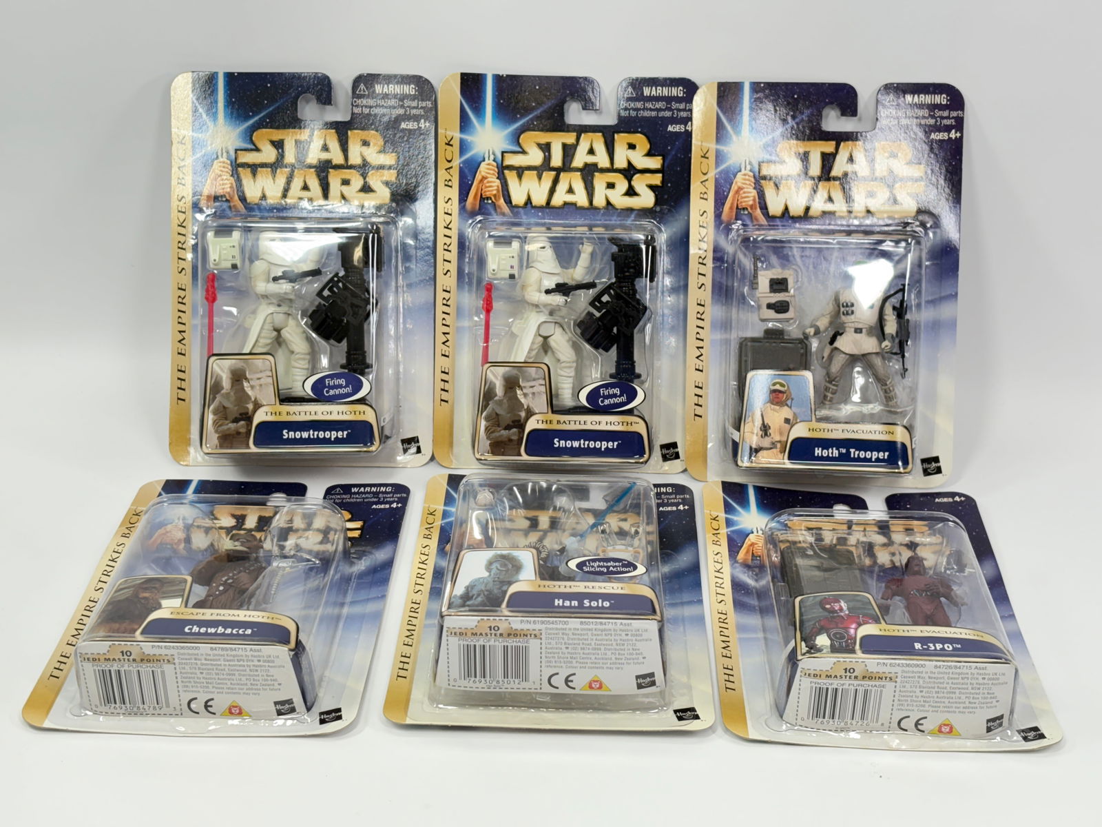 6) STAR WARS ACTION FIGURES NIP: ALL REMAIN NEW IN PACKAGE.