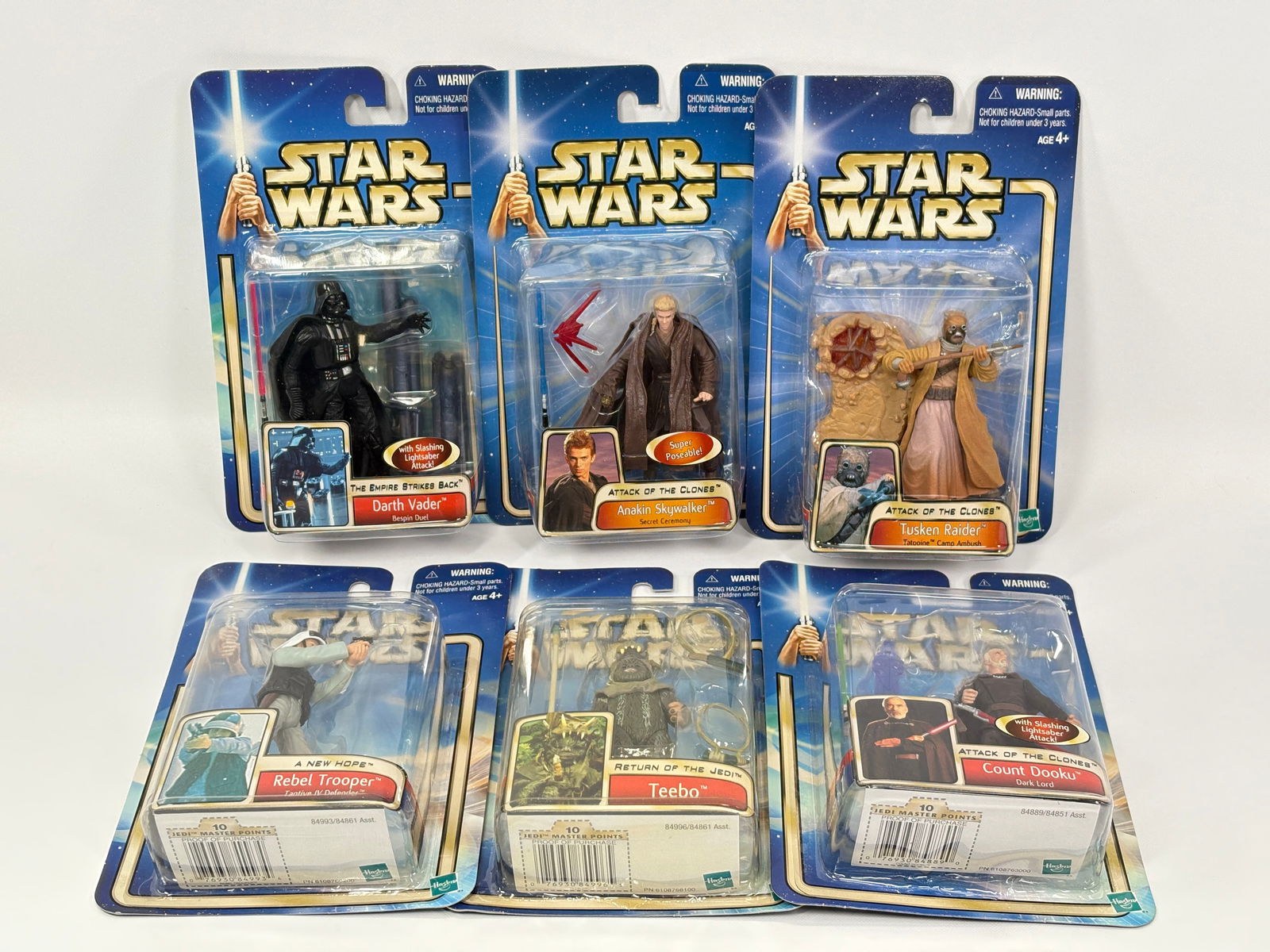 6) STAR WARS ACTION FIGURES NIP: ALL REMAIN NEW IN PACKAGE.