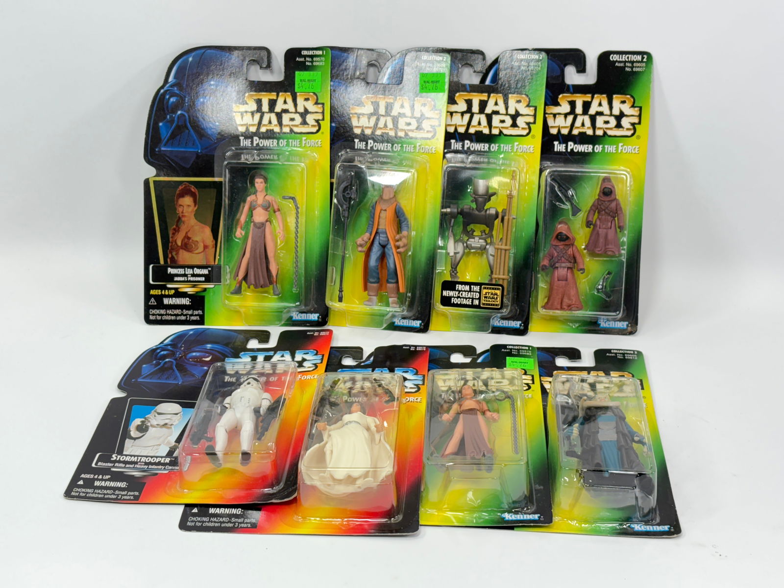 8) STAR WARS POTF ACTION FIGURES NIP: ALL REMAIN NEW IN PACKAGE.