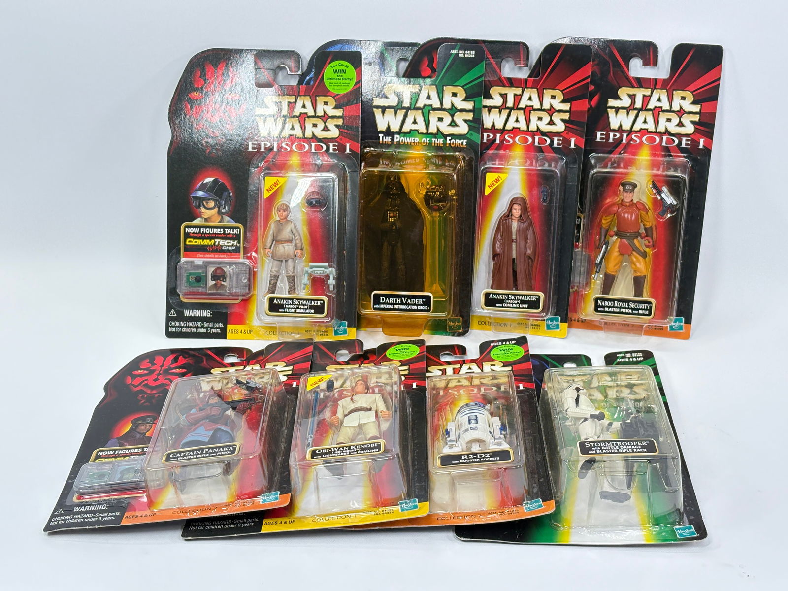 8) STAR WARS ACTION FIGURES NIP: ALL REMAIN NEW IN PACKAGE.