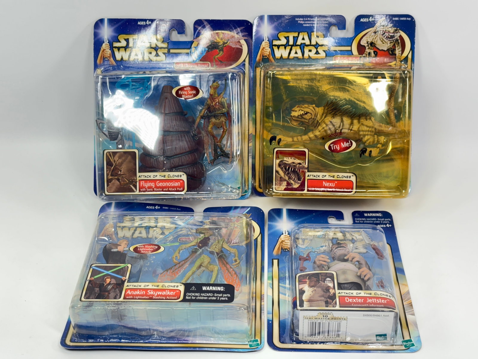 4) STAR WARS ATTACK OF THE CLONES FIGURES NIP: ALL REMAIN NEW IN PACKAGE.