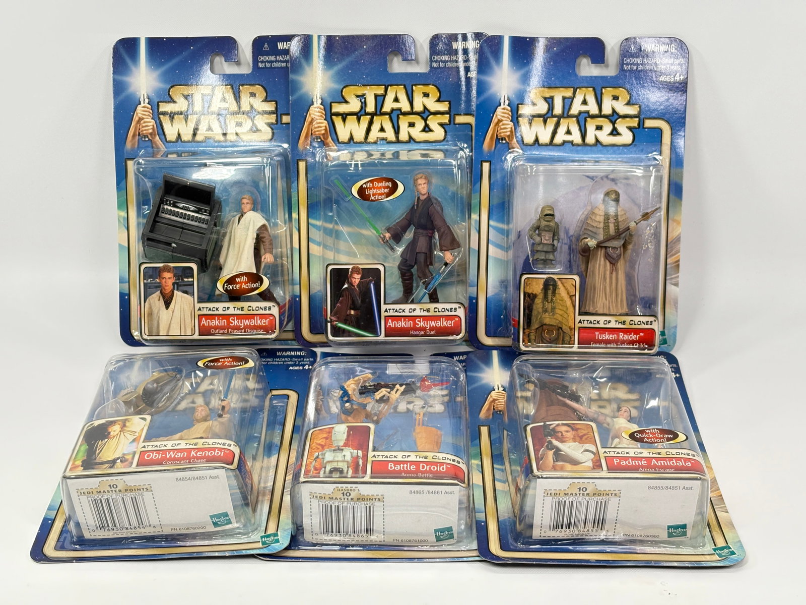 6) STAR WARS ATTACK OF THE CLONES FIGURES NIP: ALL REMAIN NEW IN PACKAGE.