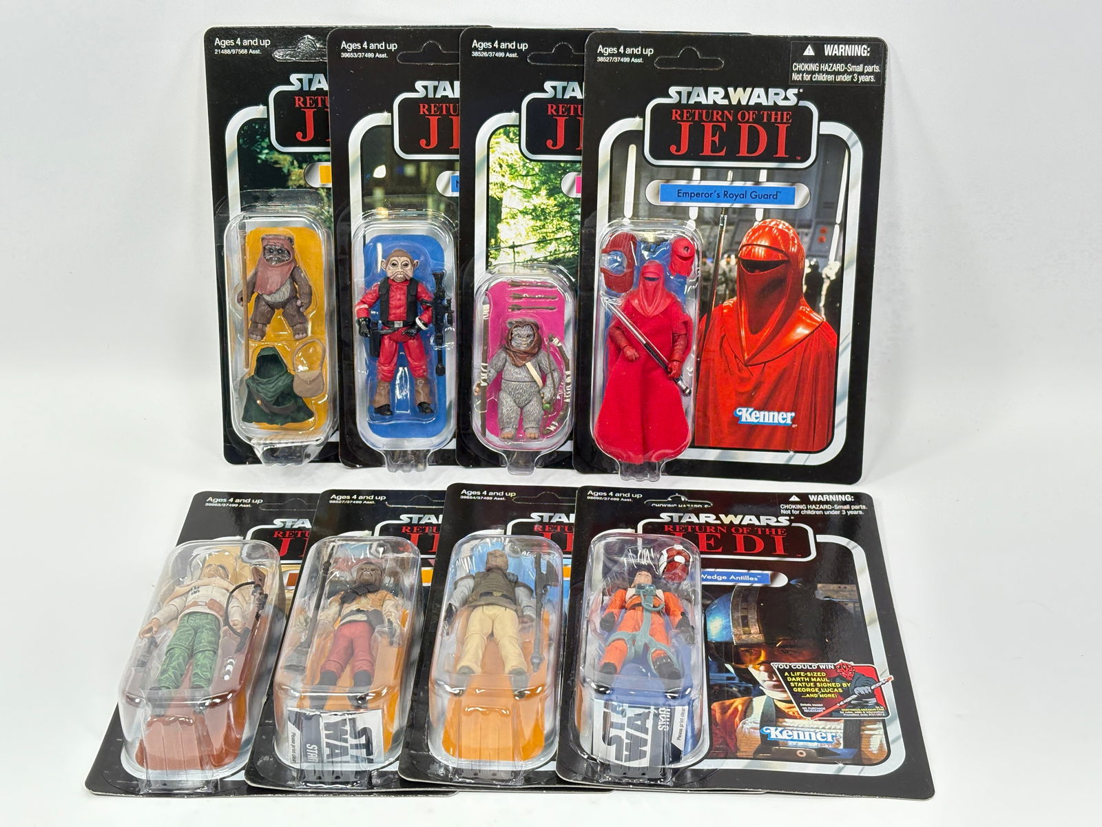 8) STAR WARS ROTJ RETRO ACTION FIGURES NIP: ALL REMAIN NEW IN PACKAGE.