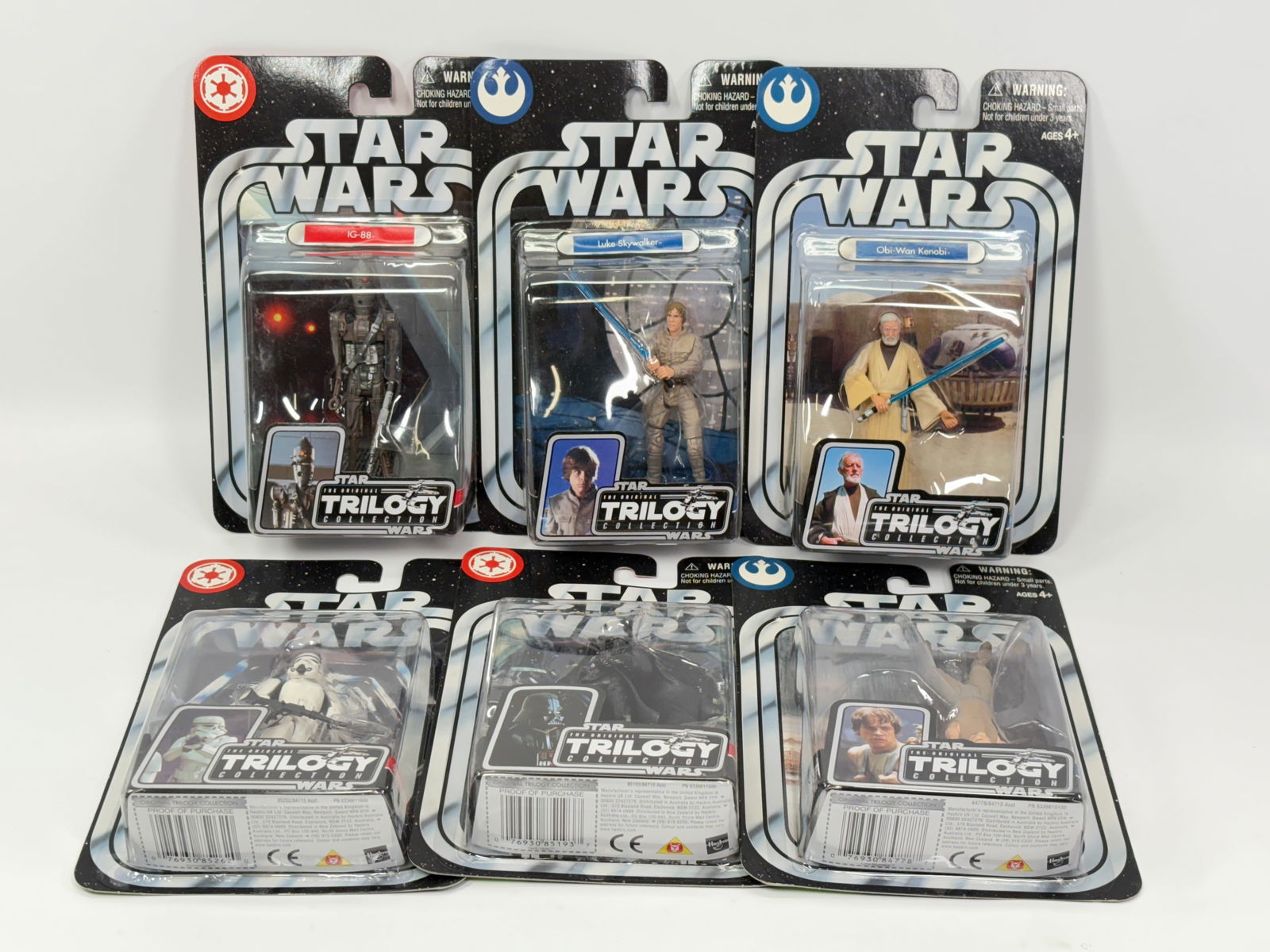 6) STAR WARS TRILOGY COLLECTION FIGURES NIP: ALL REMAIN NEW IN PACKAGE.