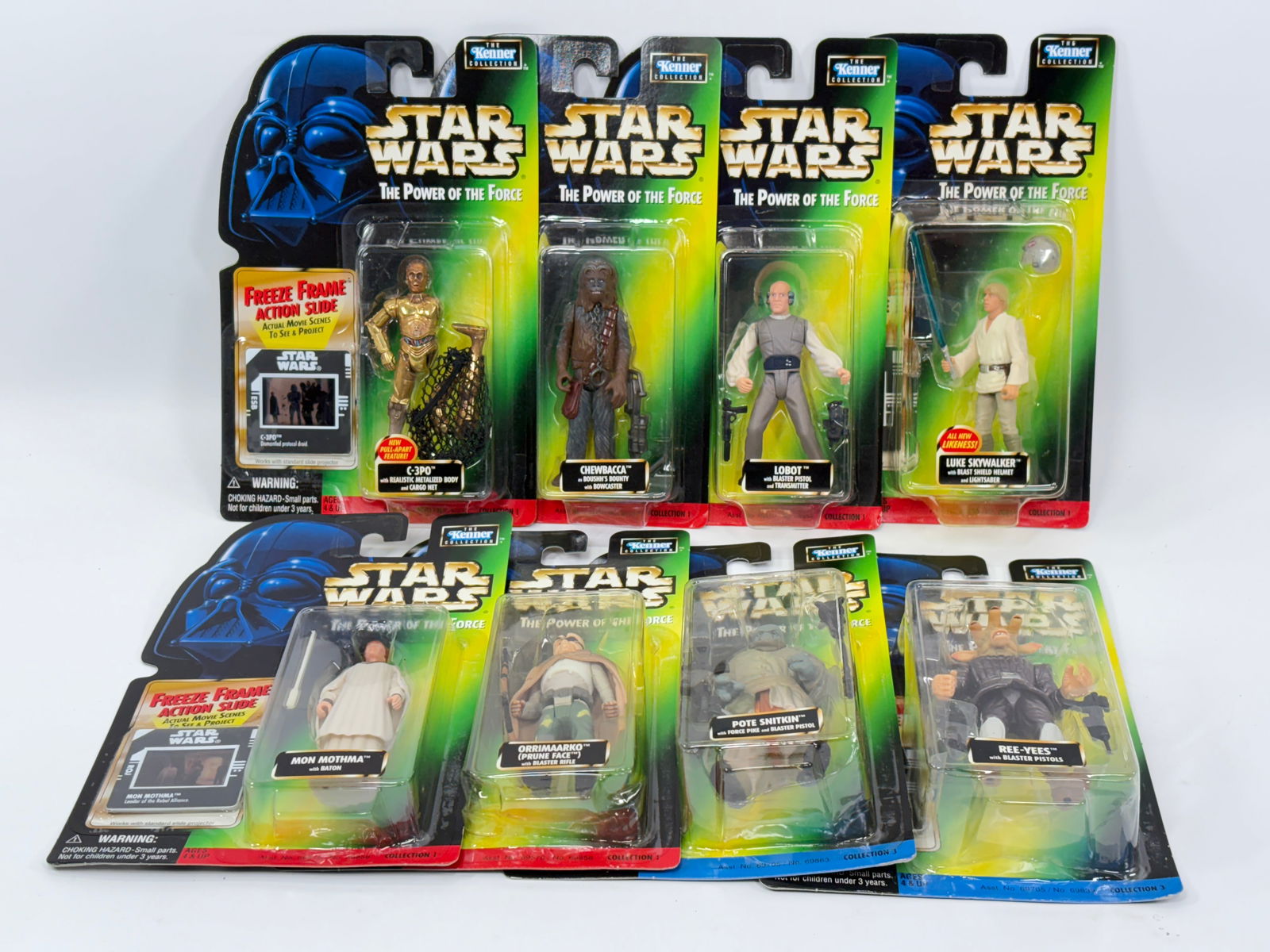 8) STAR WARS POTF ACTION FIGURES NIP: ALL REMAIN NEW IN PACKAGE.