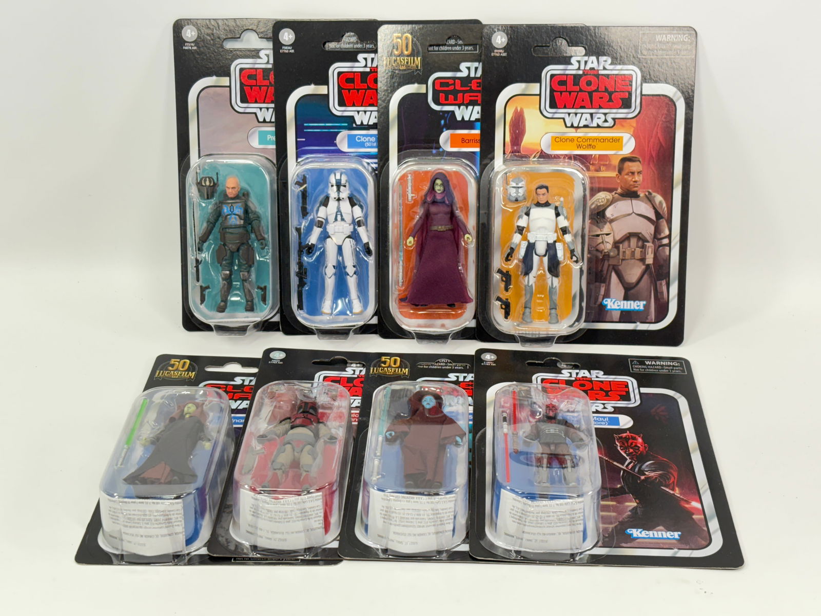 8) STAR WARS CLONE WARS ACTION FIGURES NIP: ALL REMAIN NEW IN PACKAGE.