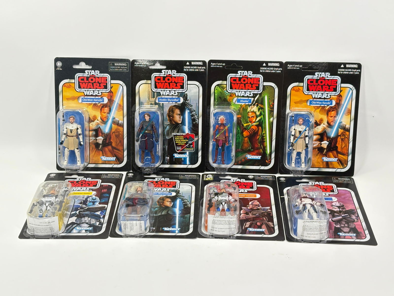 8) STAR WARS CLONE WARS ACTION FIGURES NIP: ALL REMAIN NEW IN PACKAGE.