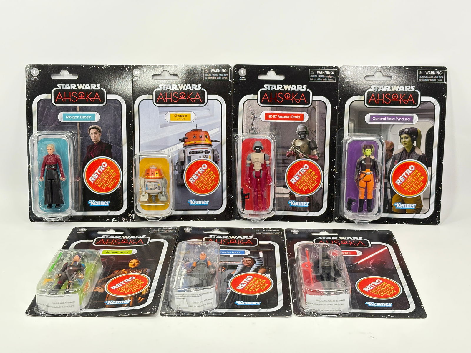 7) STAR WARS AHSOKA RETRO FIGURES NIP: ALL REMAIN NEW IN PACKAGE.