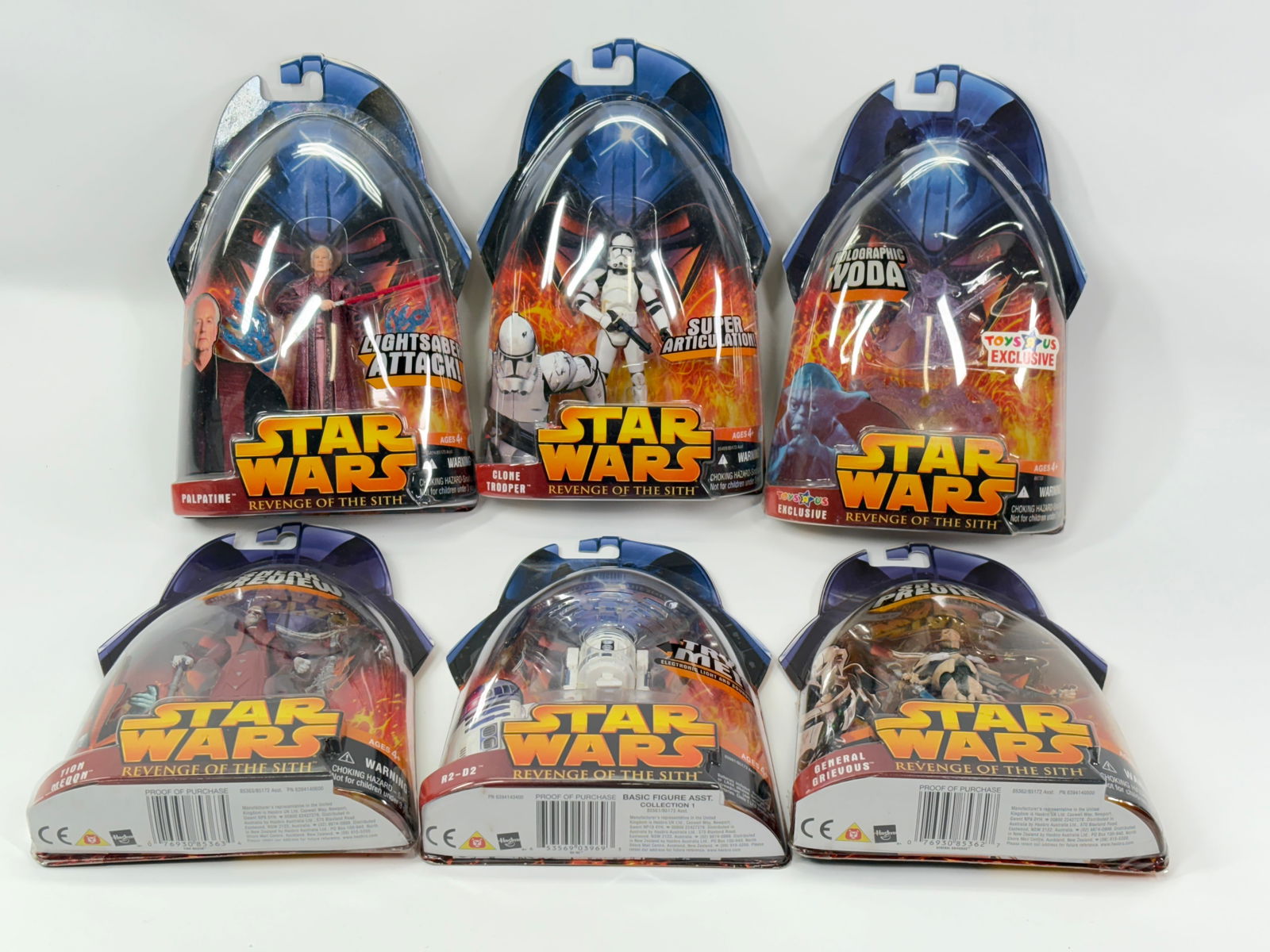 6) STAR WARS REVENGE OF THE SITH ACTION FIGURES NIP: ALL REMAIN NEW IN PACKAGE.