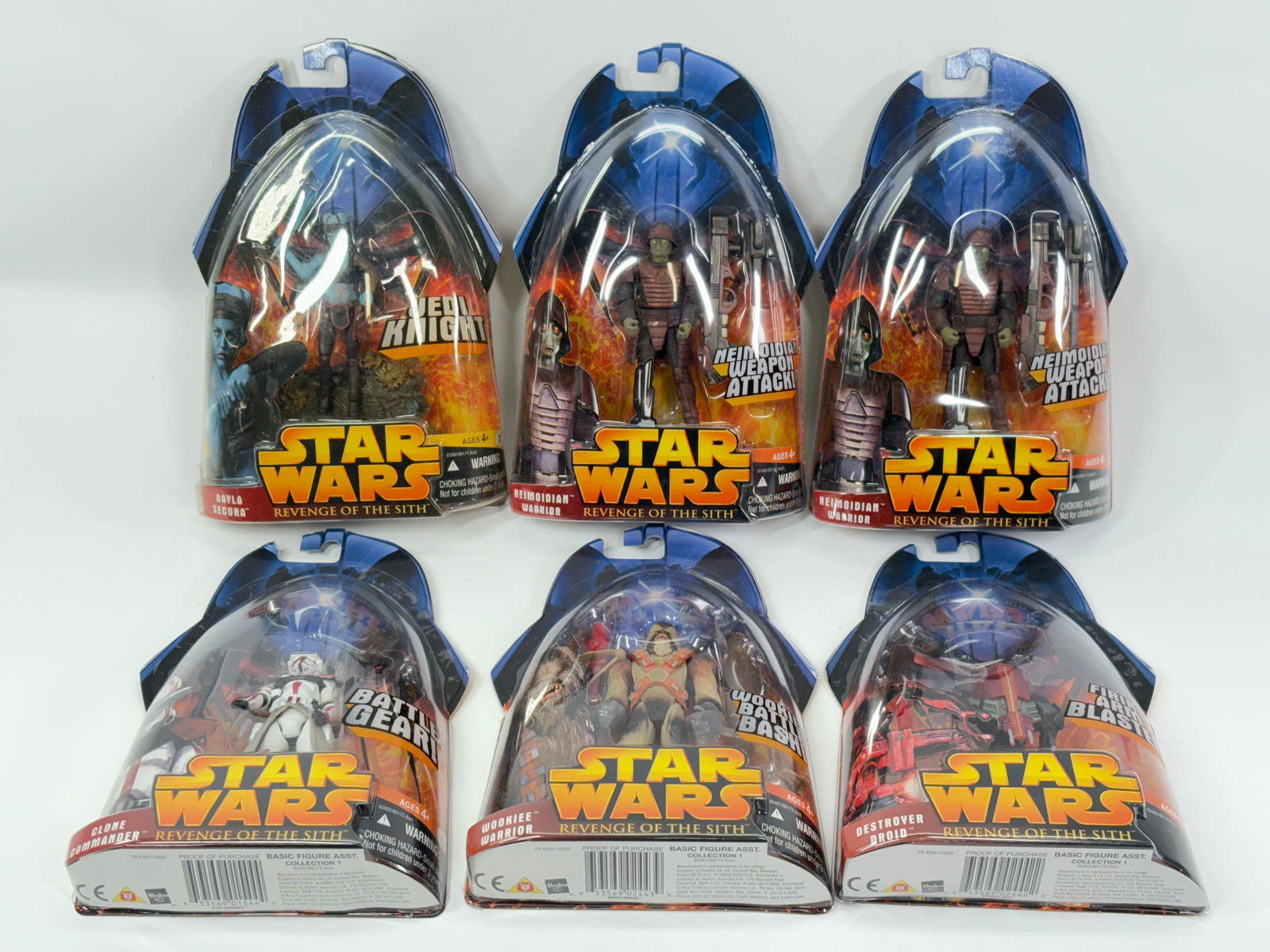 6) STAR WARS REVENGE OF THE SITH ACTION FIGURES NIP: ALL REMAIN NEW IN PACKAGE.