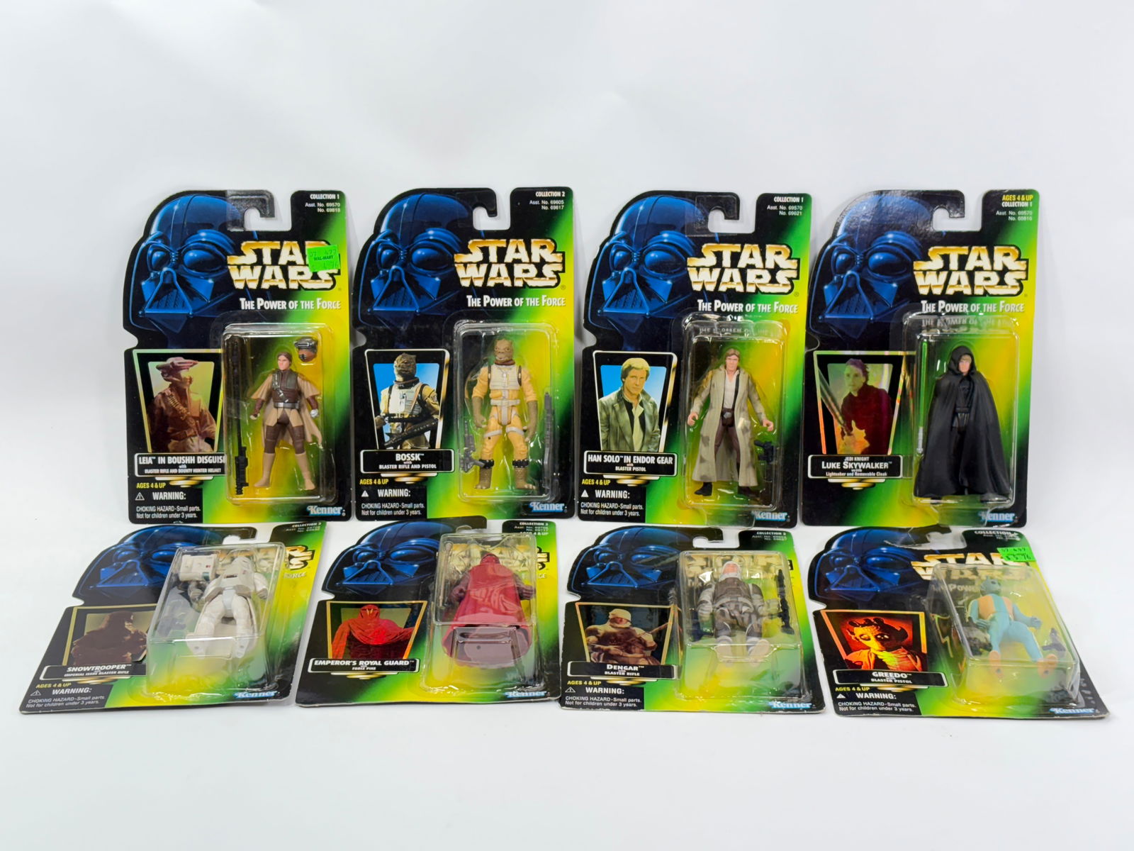 8) STAR WARS POTF ACTION FIGURES NIP: ALL REMAIN NEW IN PACKAGE.