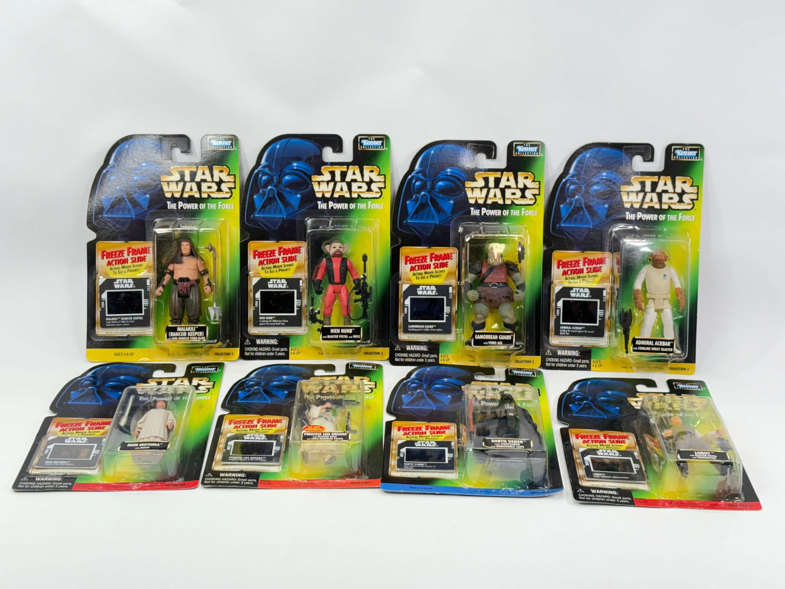 8) STAR WARS POTF ACTION FIGURES NIP: ALL REMAIN NEW IN PACKAGE.