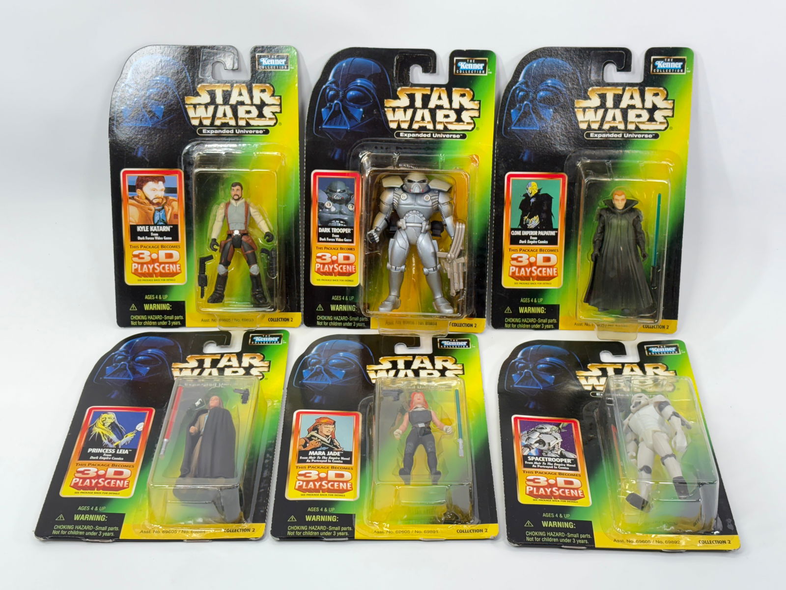 6) STAR WARS EXPANDED UNIVERSE ACTION FIGURES NIP: ALL REMAIN NEW IN PACKAGE.