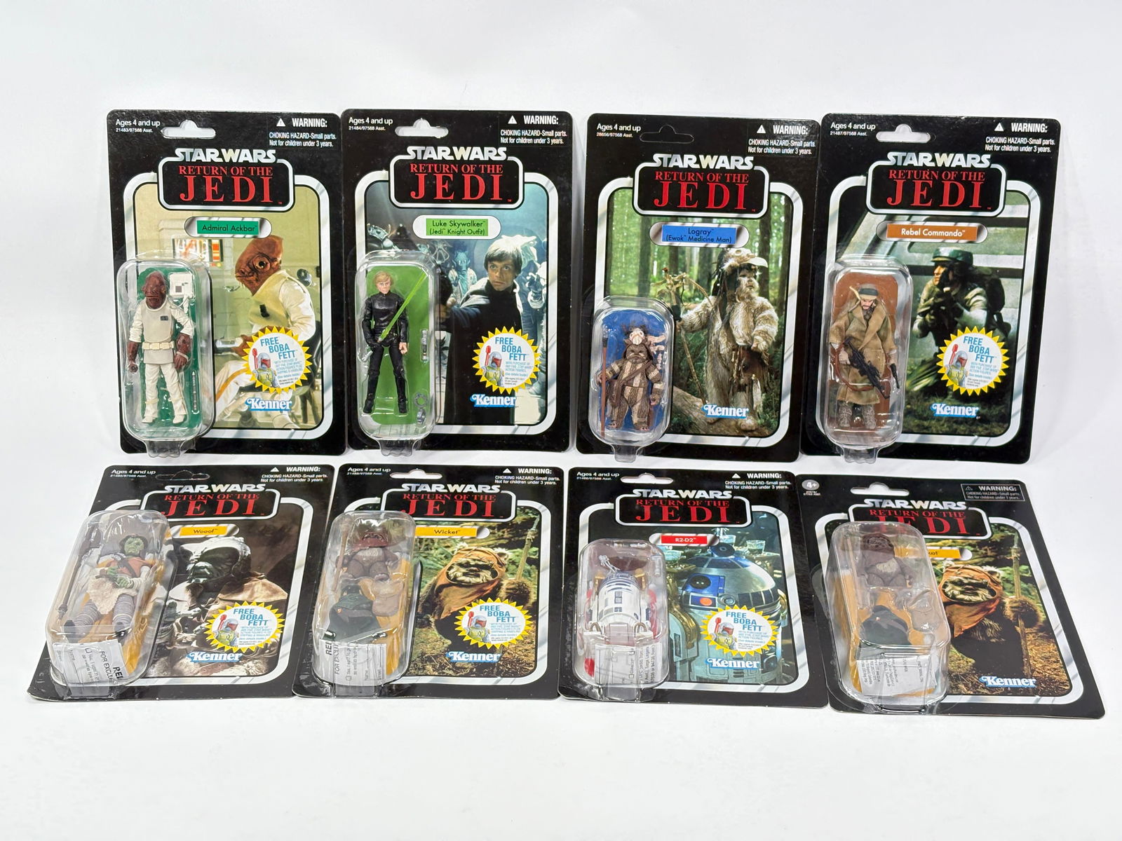 8) STAR WARS ROTJ RETRO ACTION FIGURES NIP: ALL REMAIN NEW IN PACKAGE.