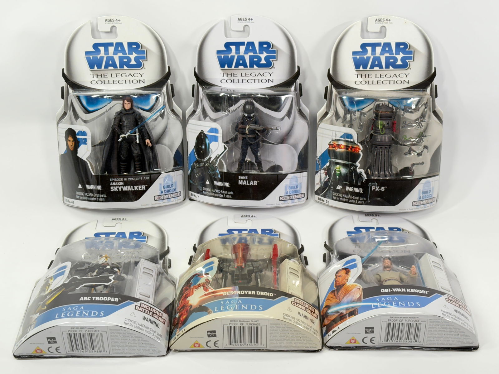 6) STAR WARS LEGACY & SAGA LEGENDS FIGURES NIP: ALL REMAIN NEW IN PACKAGE.