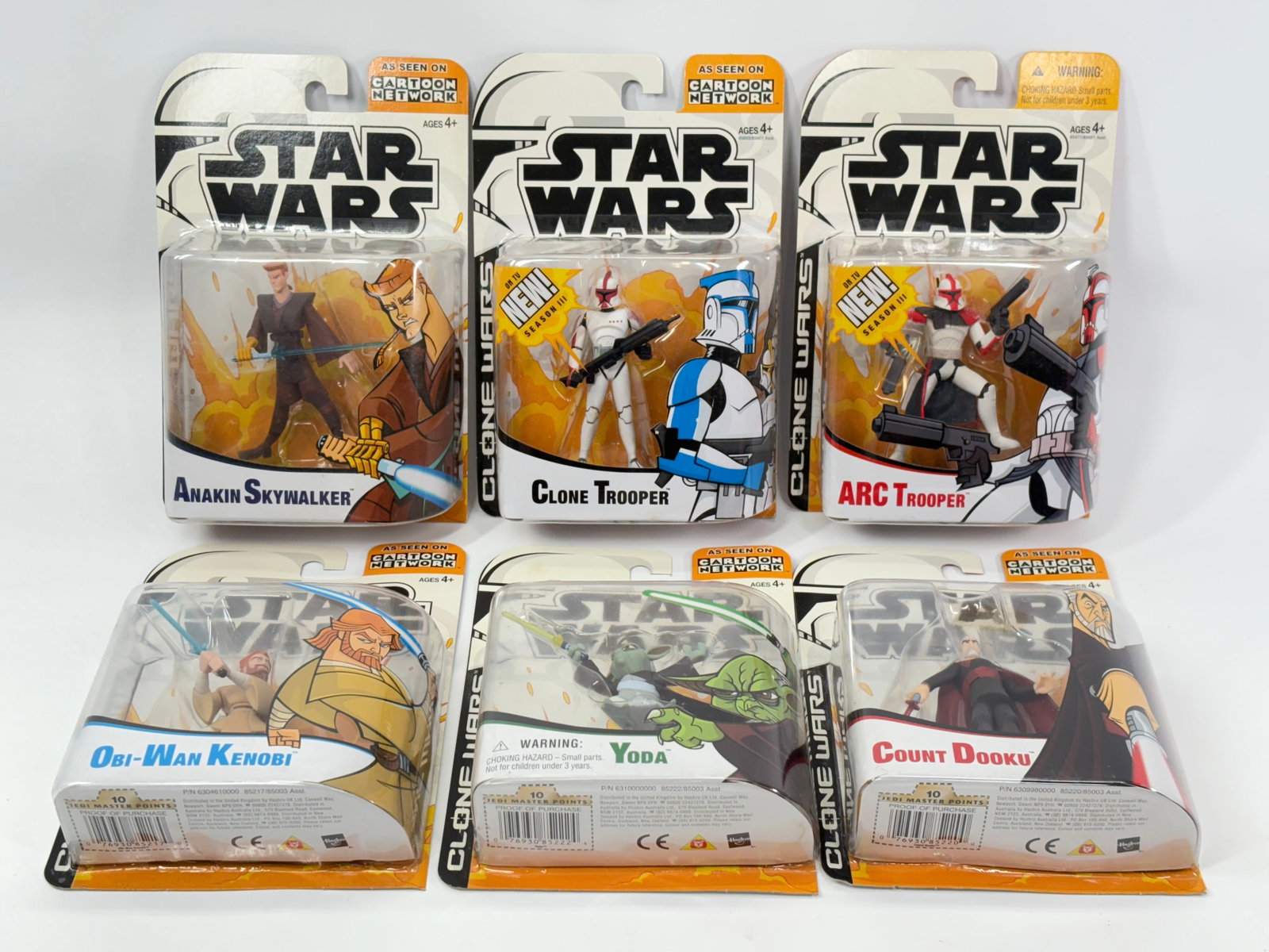 6) STAR WARS CLONE WARS FIGURES NIP: ALL REMAIN NEW IN PACKAGE.