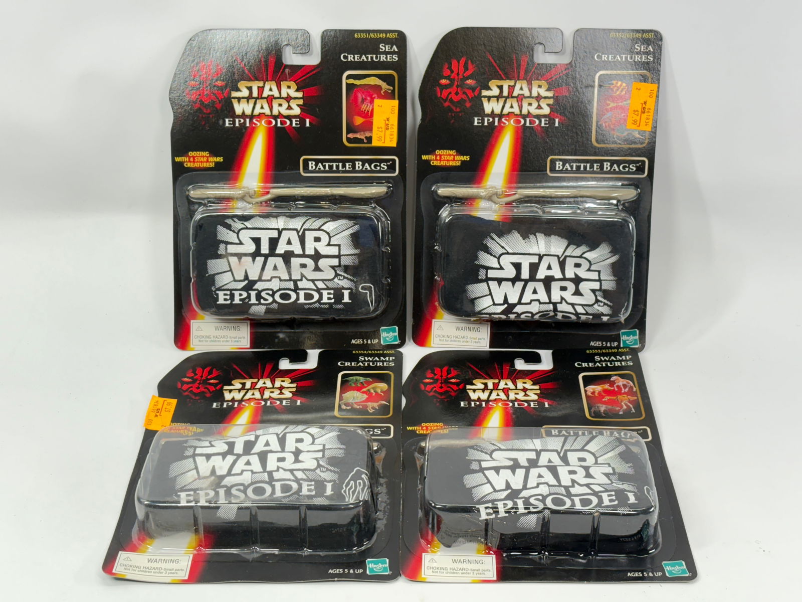 4) STAR WARS EPISODE I BATTLE BAGS NIP: ALL REMAIN NEW IN PACKAGE.