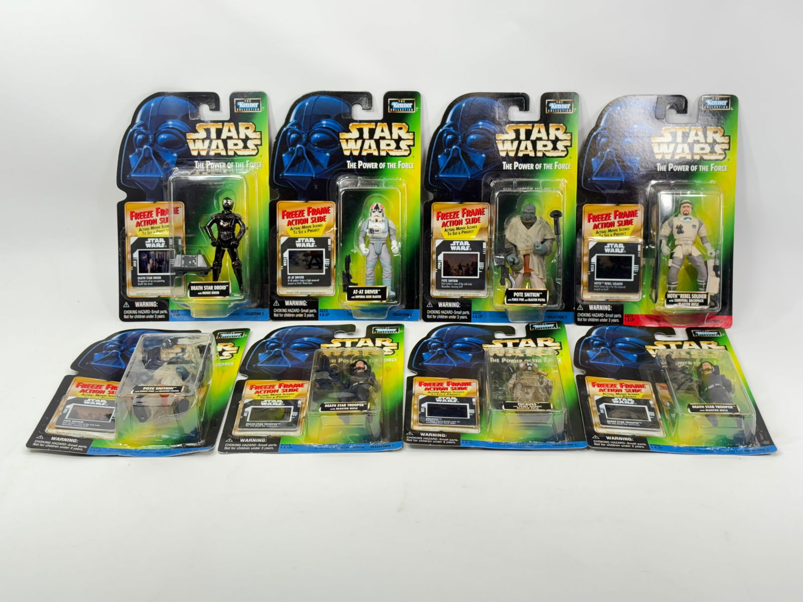 8) STAR WARS POTF ACTION FIGURES NIP: ALL REMAIN NEW IN PACKAGE.