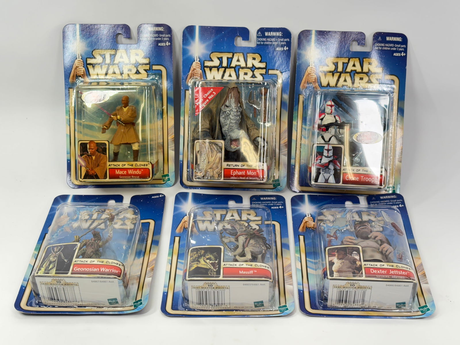 6) STAR WARS ACTION FIGURES NIP: ALL REMAIN NEW IN PACKAGE.