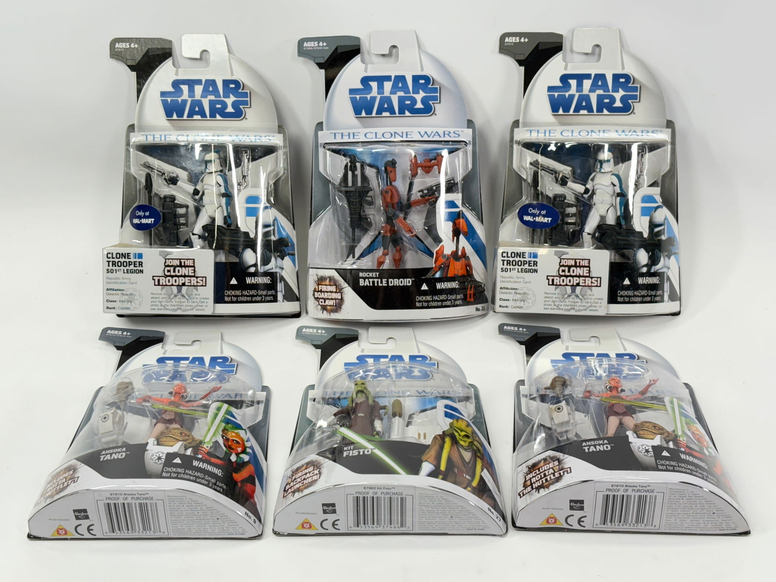6) STAR WARS CLONE WARS ACTION FIGURES NIP: ALL REMAIN NEW IN PACKAGE.