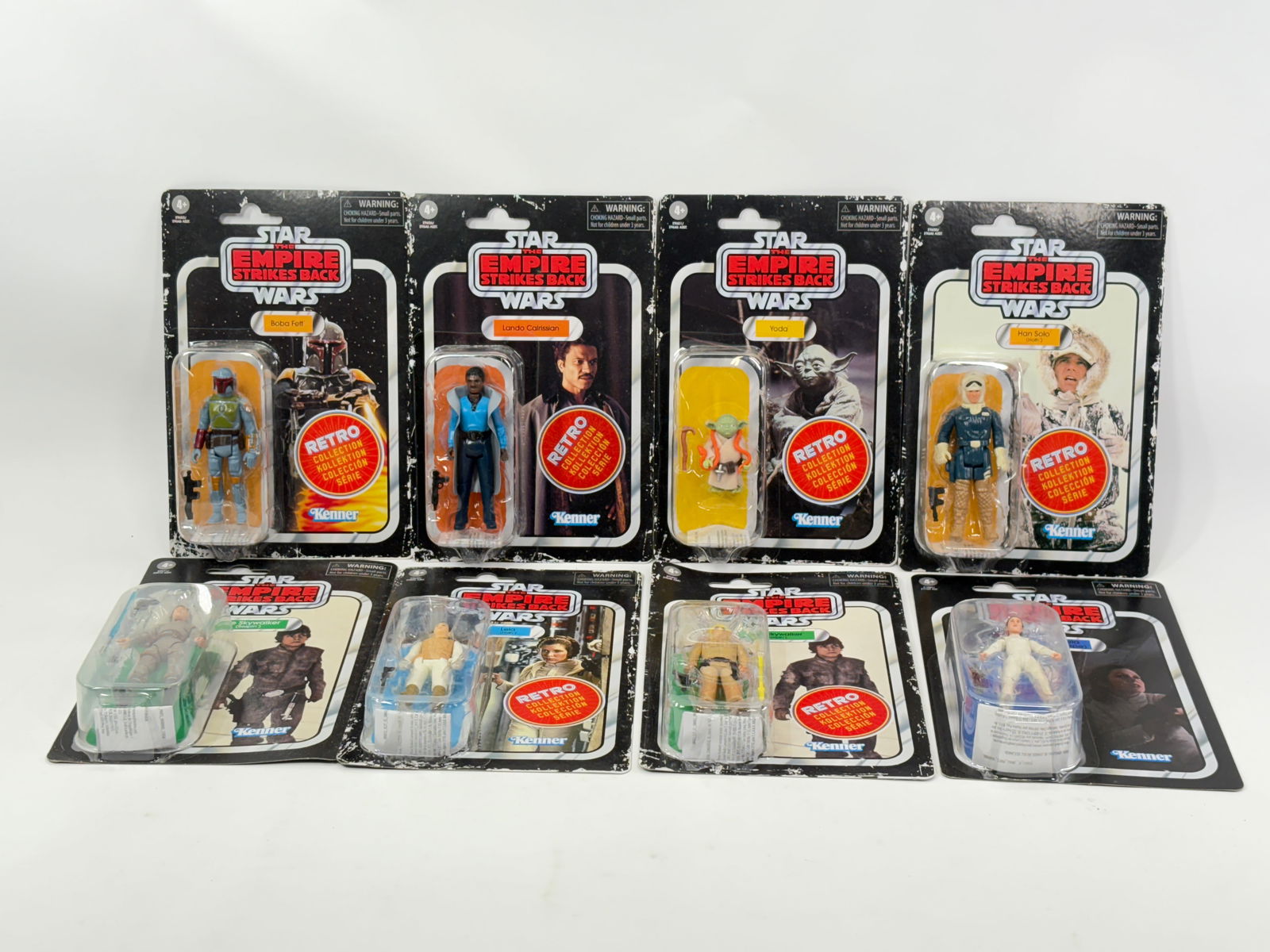 8) RETRO STAR WARS ESB ACTION FIGURES NIP: ALL REMAIN NEW IN PACKAGE.