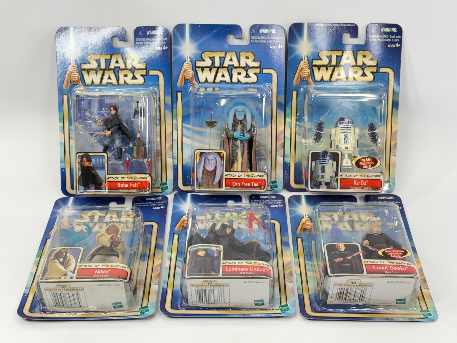 6) STAR WARS ATTACK OF THE CLONES FIGURES NIP: ALL REMAIN NEW IN PACKAGE.
